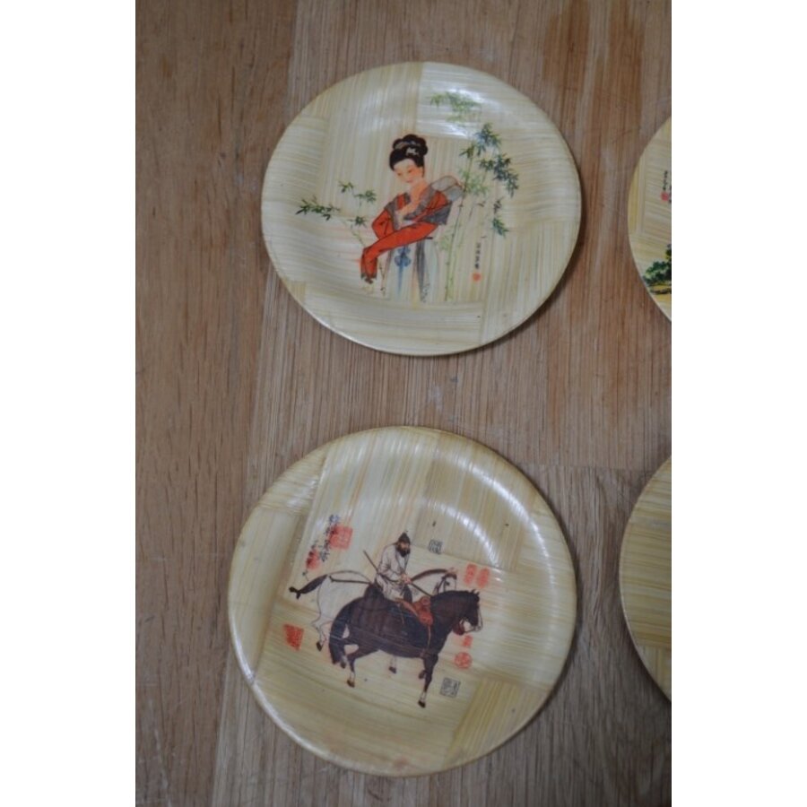 Retro set van 8 bamboe aperitiefbordjes uit Taiwan-4
