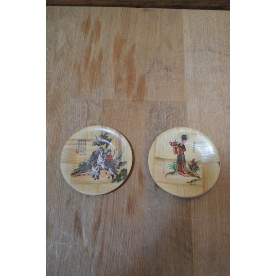 Retro set van 2 bamboe onderzettertjes uit Taiwan-1