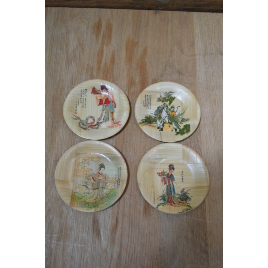 Retro set van 4 bamboe onderzettertjes uit Taiwan-1