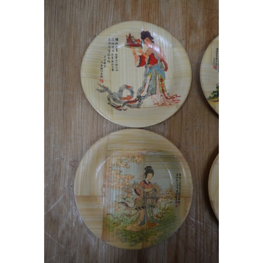 Retro set van 4 bamboe onderzettertjes uit Taiwan-2