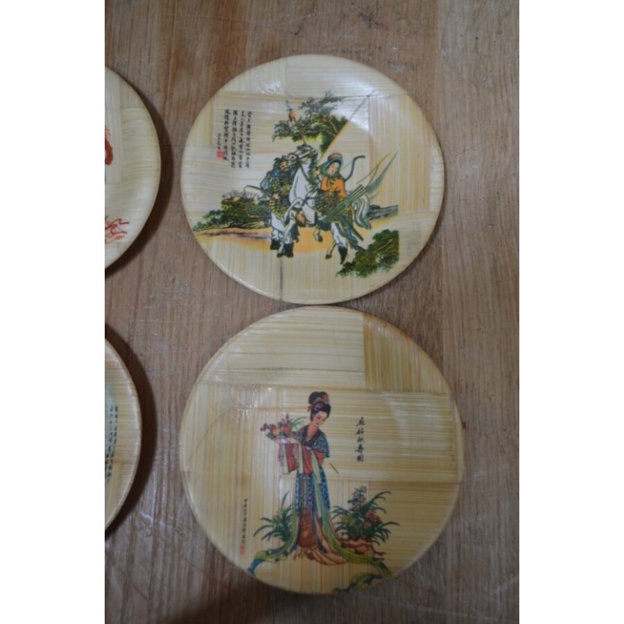 Retro bamboe onderzettertjes set van 4-3