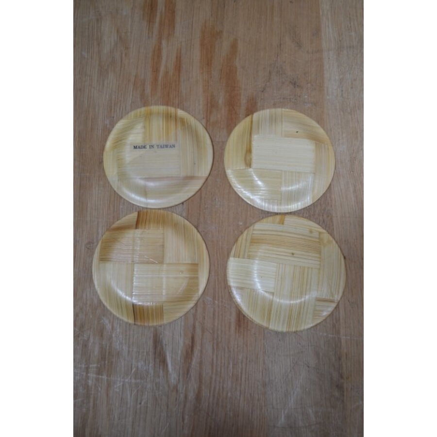 Retro bamboe onderzettertjes set van 4-4