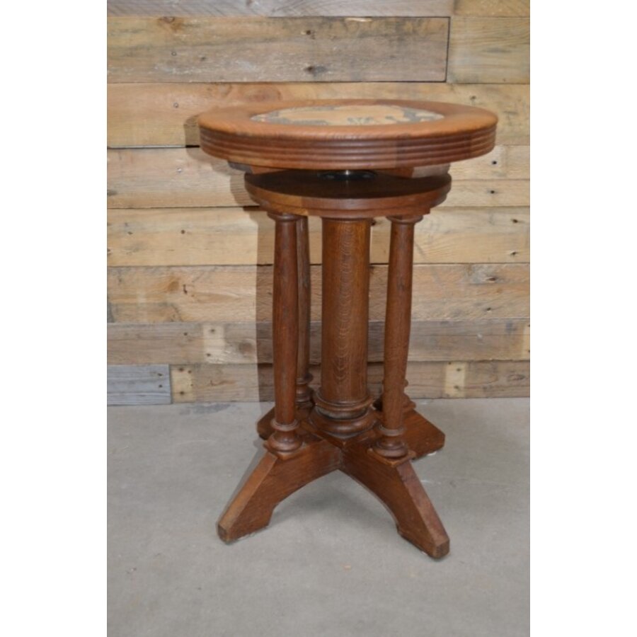 Art Deco pianokruk van eikenhout met gobelin bekleding-3