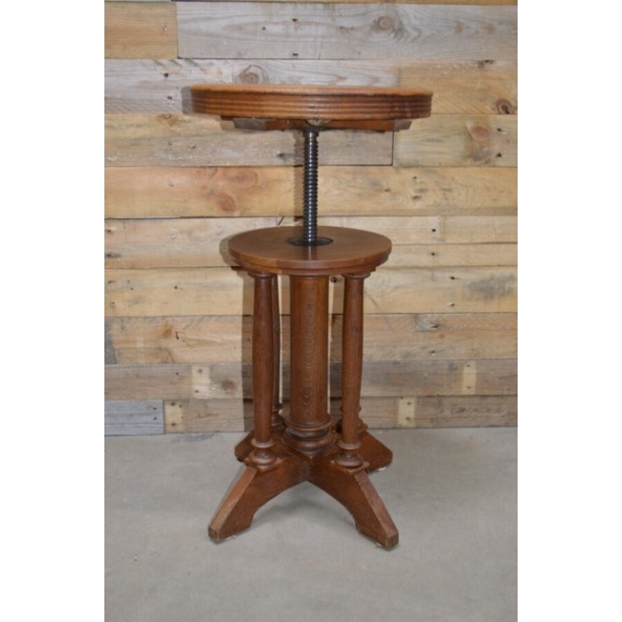 Art Deco pianokruk van eikenhout met gobelin bekleding-4