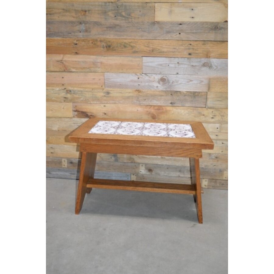 Antiek bijzettafeltje eikenhout met tegeltjes-3