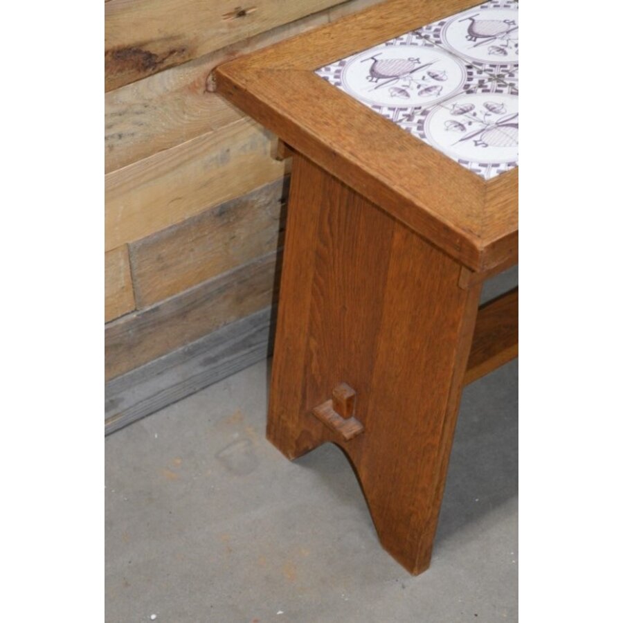 Antiek bijzettafeltje eikenhout met tegeltjes-4