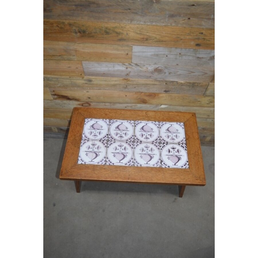 Antiek bijzettafeltje eikenhout met tegeltjes-5