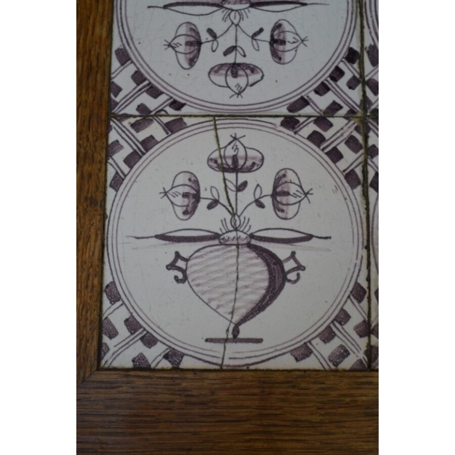 Antiek bijzettafeltje eikenhout met tegeltjes-6