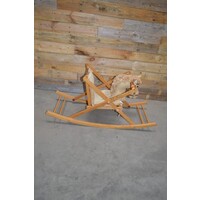 thumb-Ouderwets houten schommelpaard met stoffen zitje-9