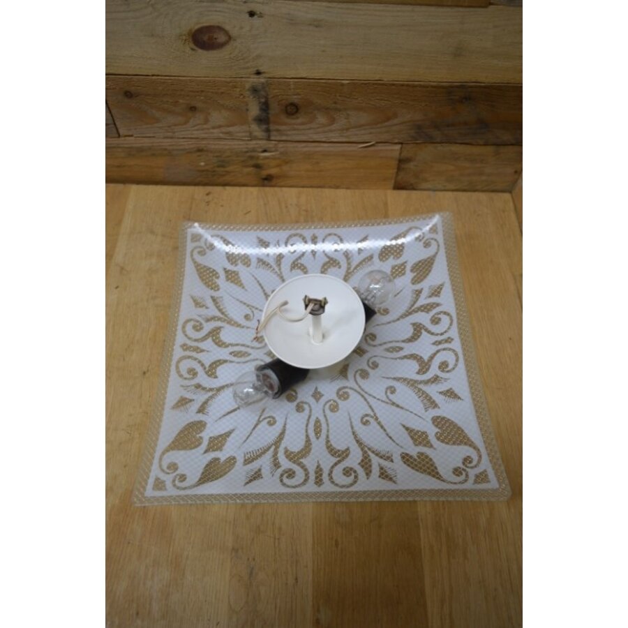 Jaren 60 plafond hanglamp met vierkante glazen kap-5
