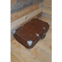 thumb-Vintage bruine reiskoffer met zilverkleurige hoekstukken-1
