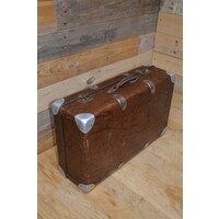 thumb-Vintage bruine reiskoffer met zilverkleurige hoekstukken-6