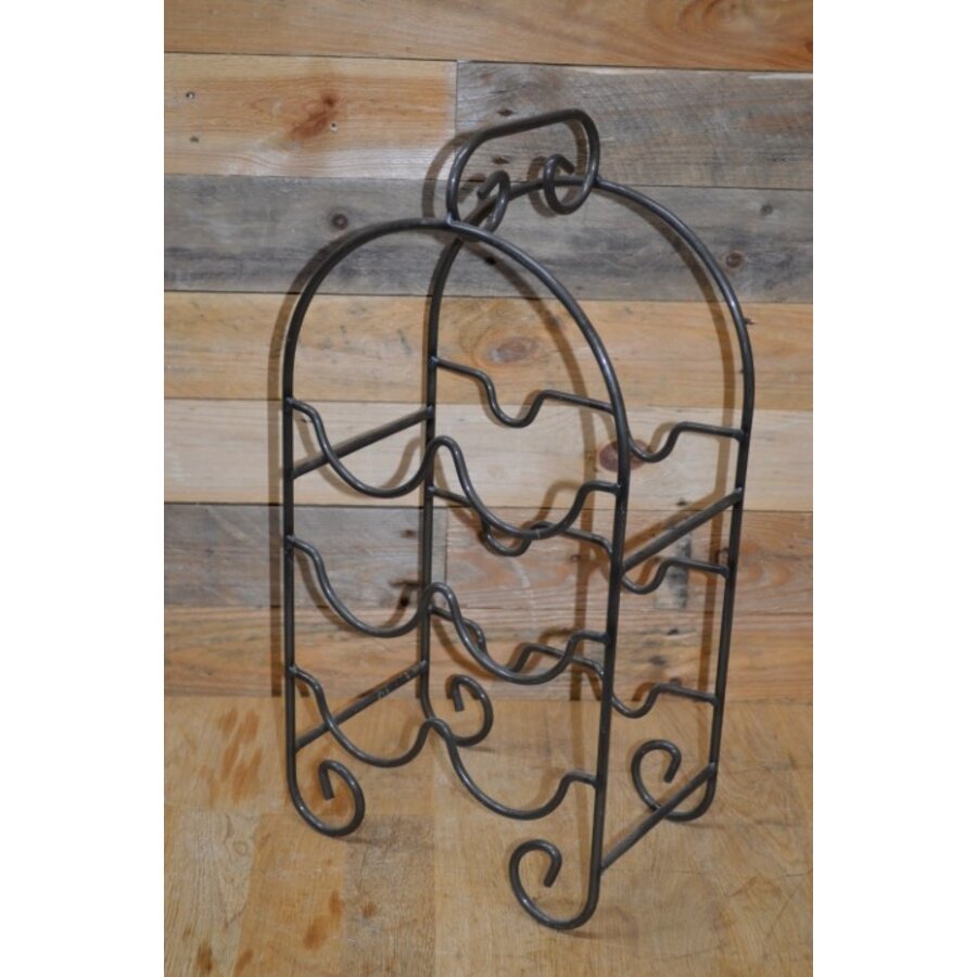 Vintage metalen flessenrek voor 6 flessen-4