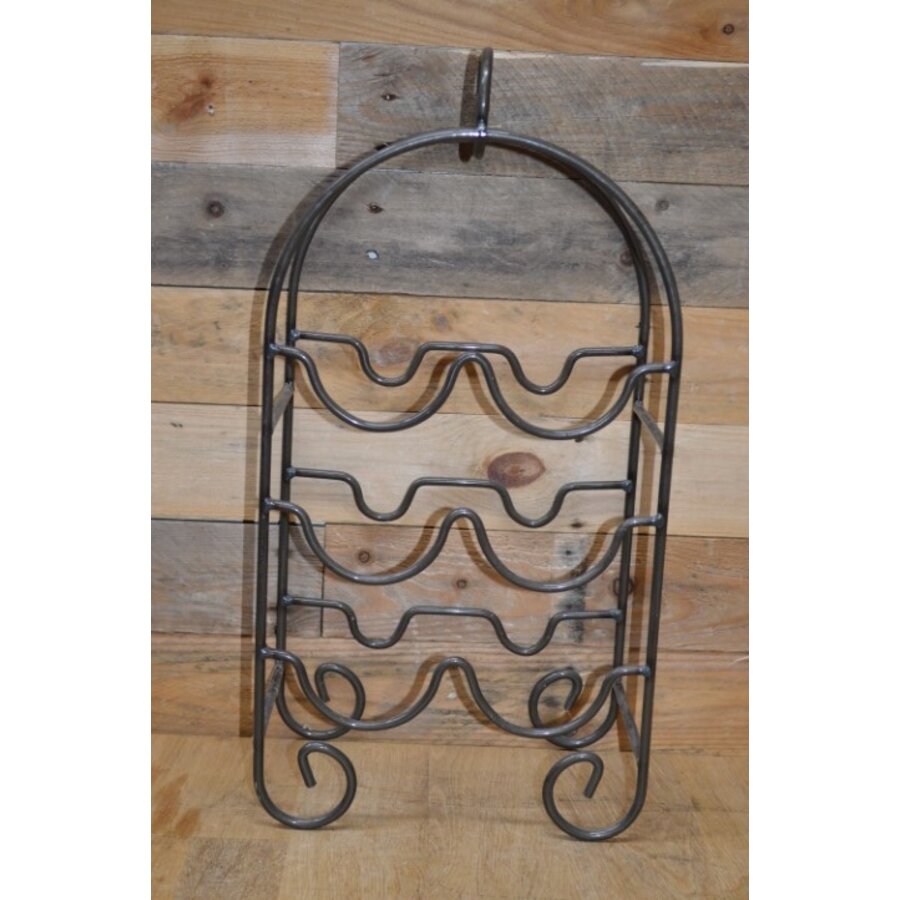 Vintage metalen flessenrek voor 6 flessen-5