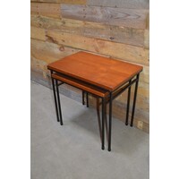thumb-Vintage nesttafeltjes set van 2 met teakfineer blad-2