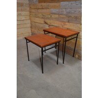 thumb-Vintage nesttafeltjes set van 2 met teakfineer blad-1