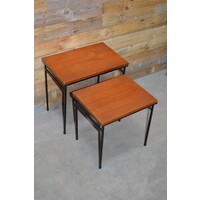 thumb-Vintage nesttafeltjes set van 2 met teakfineer blad-4