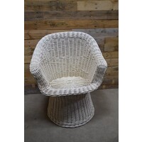 thumb-Vintage witte rotan fauteuil met gevlochten poot-1