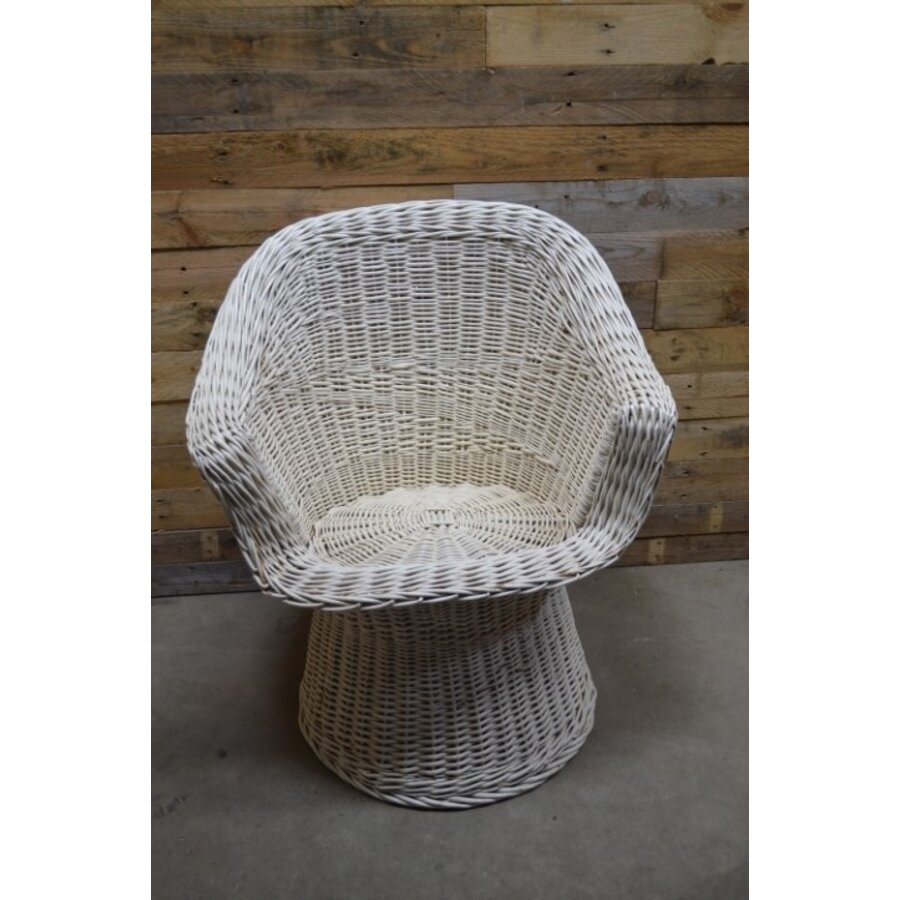 Vintage witte rotan fauteuil met gevlochten poot-1