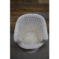 thumb-Vintage witte rotan fauteuil met gevlochten poot-2