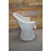 thumb-Vintage witte rotan fauteuil met gevlochten poot-3