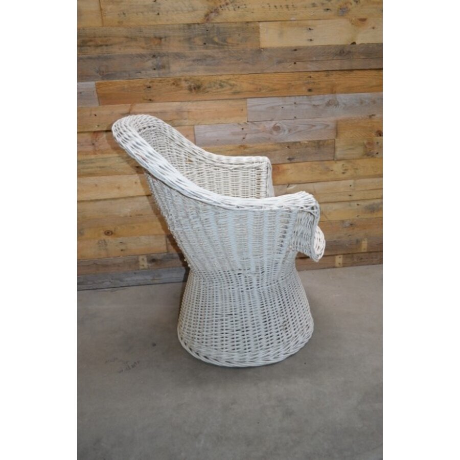 Vintage witte rotan fauteuil met gevlochten poot-3