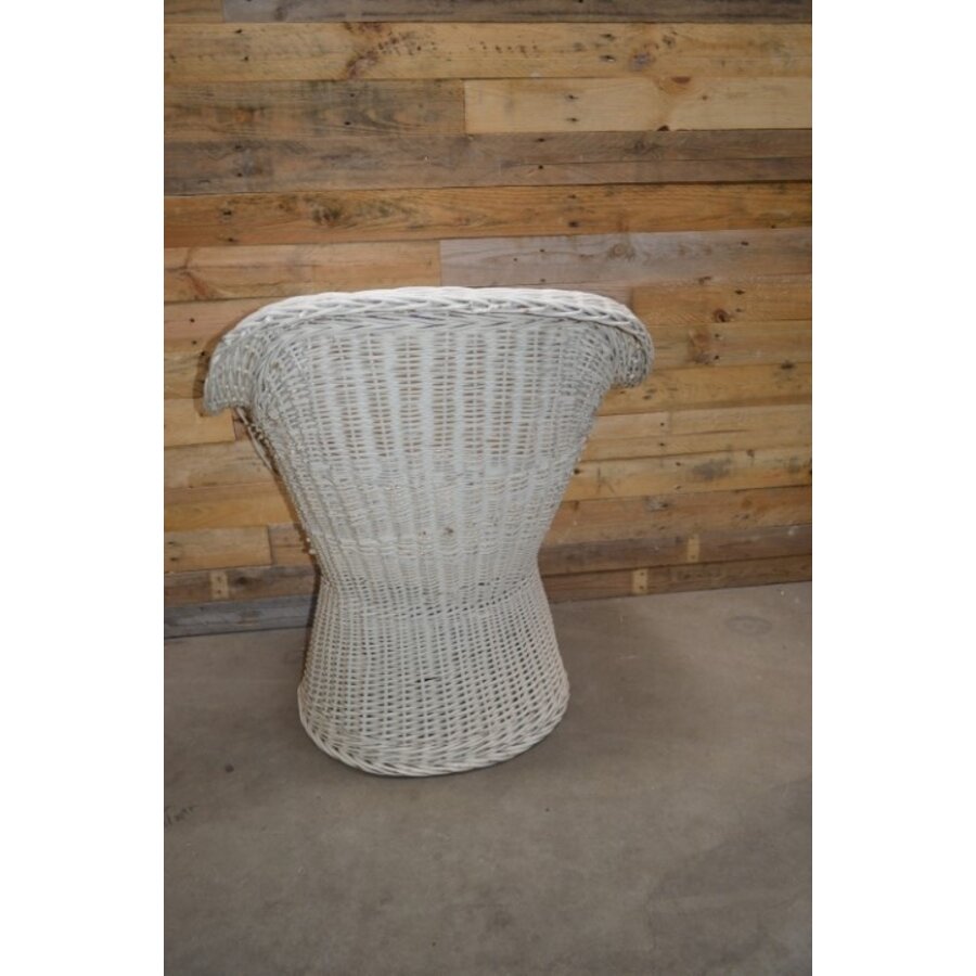Vintage witte rotan fauteuil met gevlochten poot-4