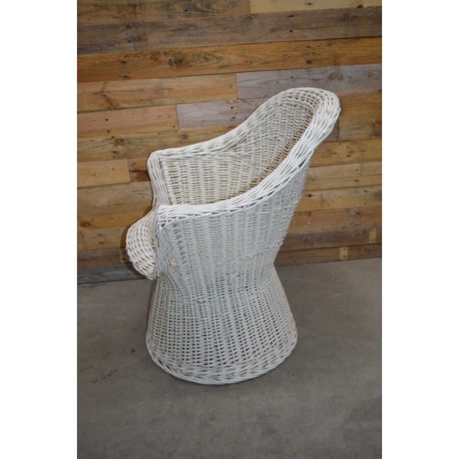 Vintage witte rotan fauteuil met gevlochten poot-5