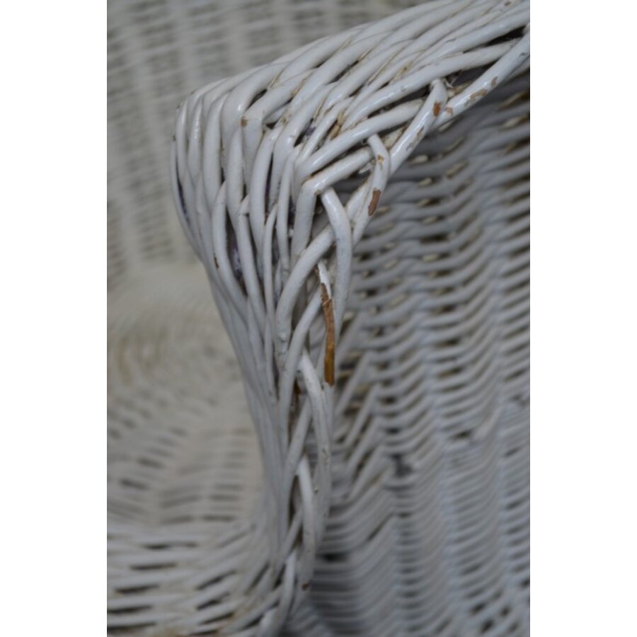 Vintage witte rotan fauteuil met gevlochten poot-6