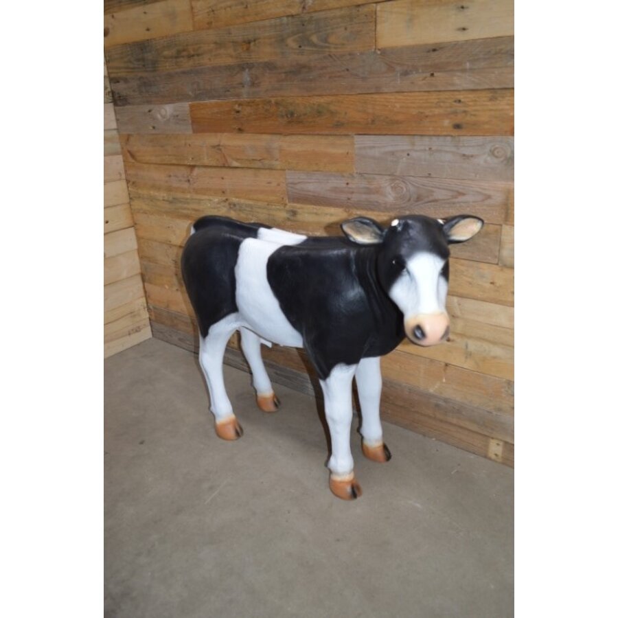 Polyester dierenbeeld zwart bont kalf voor tuin en interieur-3