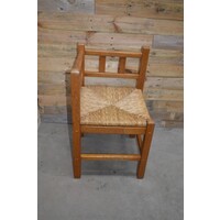 thumb-Vintage hoekstoeltje van blank eikenhout met biezen zitting-2