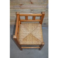 thumb-Vintage hoekstoeltje van blank eikenhout met biezen zitting-3