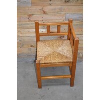 thumb-Vintage hoekstoeltje van blank eikenhout met biezen zitting-4