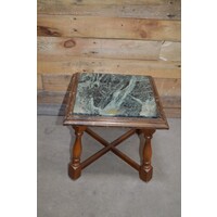thumb-Vintage houten tafeltje met groen natuurstenen blad-2