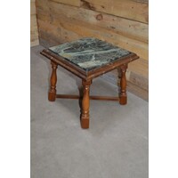 thumb-Vintage houten tafeltje met groen natuurstenen blad-1