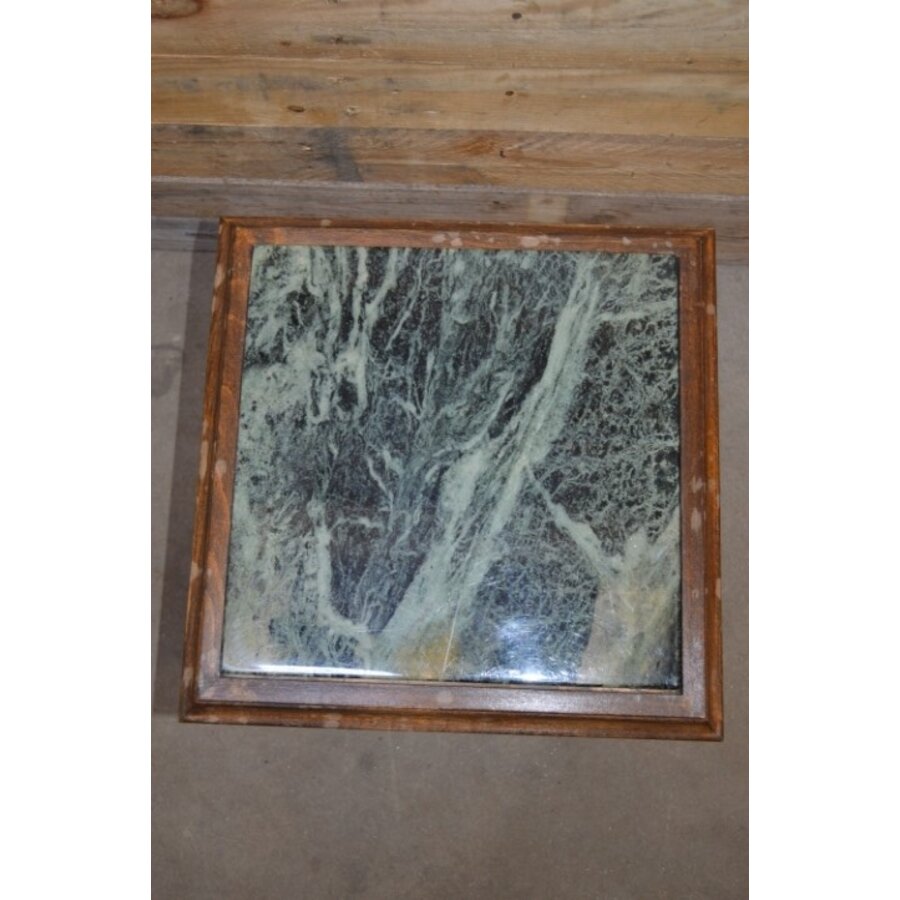 Vintage houten tafeltje met groen natuurstenen blad-3