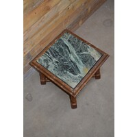 thumb-Vintage houten tafeltje met groen natuurstenen blad-5