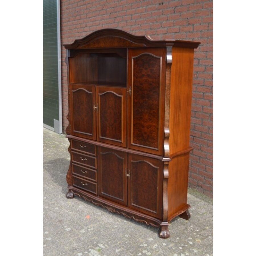 Tweedelige wandkast met notenhout fineer en laden-1