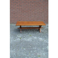 thumb-Massief donker eiken salontafel met kruispoten-2