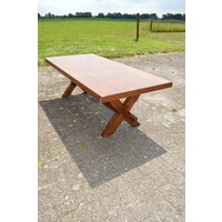thumb-Massief donker eiken salontafel met kruispoten-4