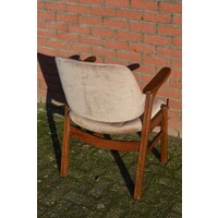thumb-Vintage Pynock armstoel van eikenhout met velours bekleding-5