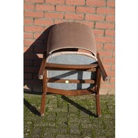 thumb-Vintage Pynock armstoel van eikenhout met velours bekleding-8