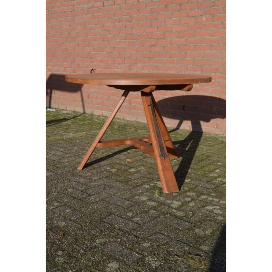 Ronde landelijke boeren keukentafel met klapblad-2