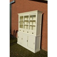 thumb-Witte vitrine servieskast van massief grenen met glazen deuren-2