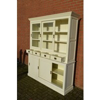 thumb-Witte vitrine servieskast van massief grenen met glazen deuren-1