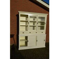 thumb-Witte vitrine servieskast van massief grenen met glazen deuren-5