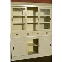 thumb-Witte vitrine servieskast van massief grenen met glazen deuren-7