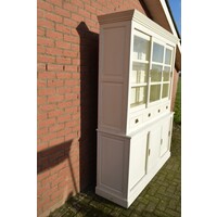 thumb-Witte vitrine servieskast van massief grenen met glazen deuren-8