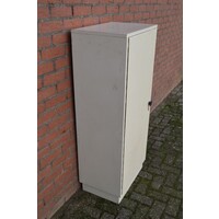 thumb-Grijs eendeurs Bruynzeel kastje met lichtblauwe binnenkant-5