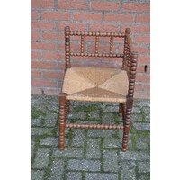 thumb-Retro Bobbin hoekstoel van eikenhout met biezen zitting-3